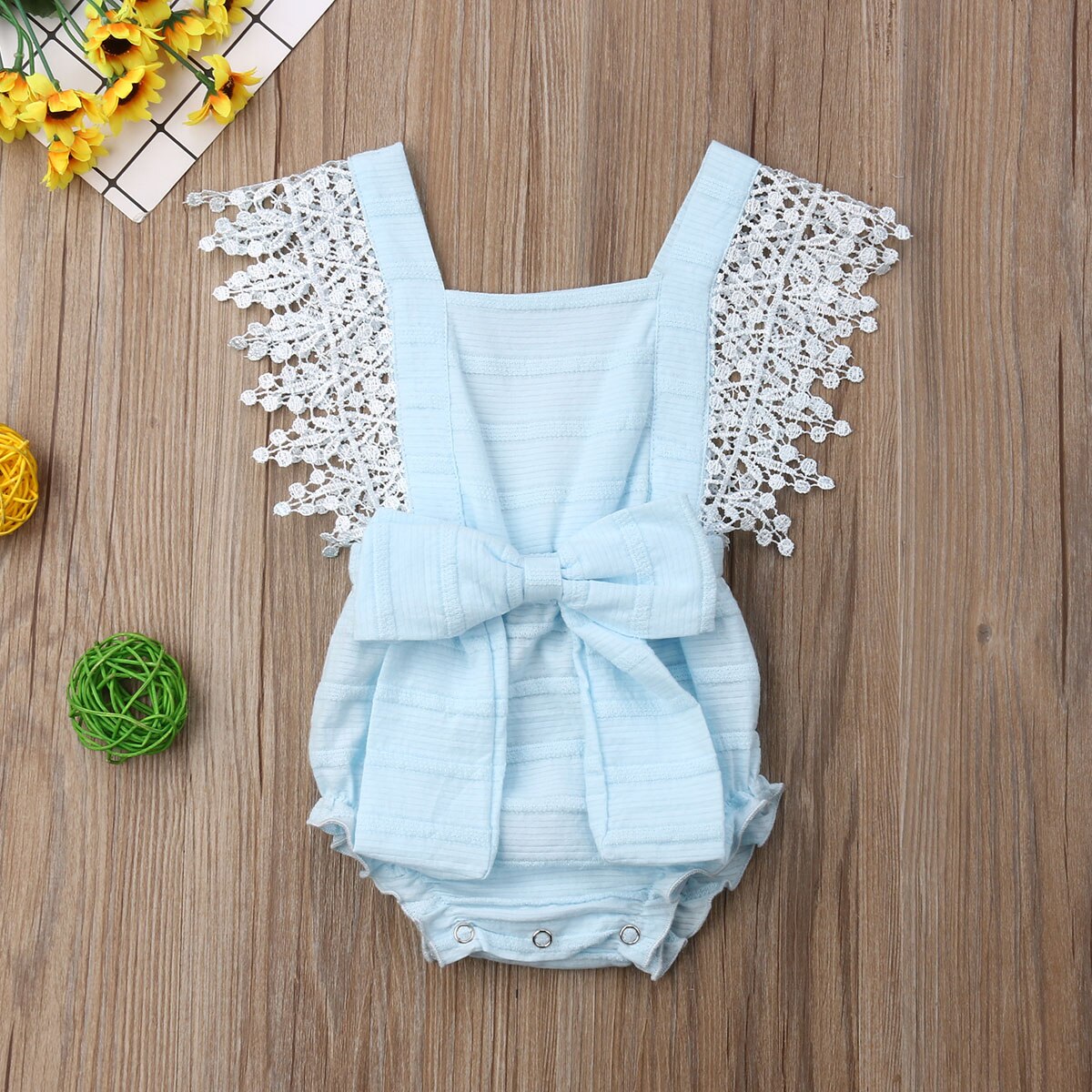 0-18M Nieuw Zomer Mooie Peuter Baby Meisjes Jongens Romper Lace Mouwen Effen Strik Jumpsuits Kleding