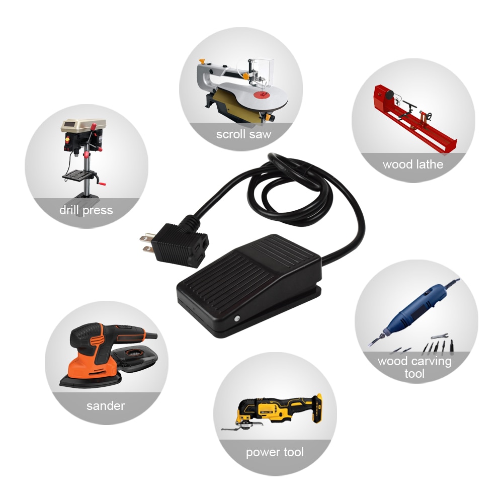 Foot Switch, Foot Operated Pedal Controller ON/OFF Power Switch Woodworking Machine Control, 5-ft Cable with Piggyback Plug