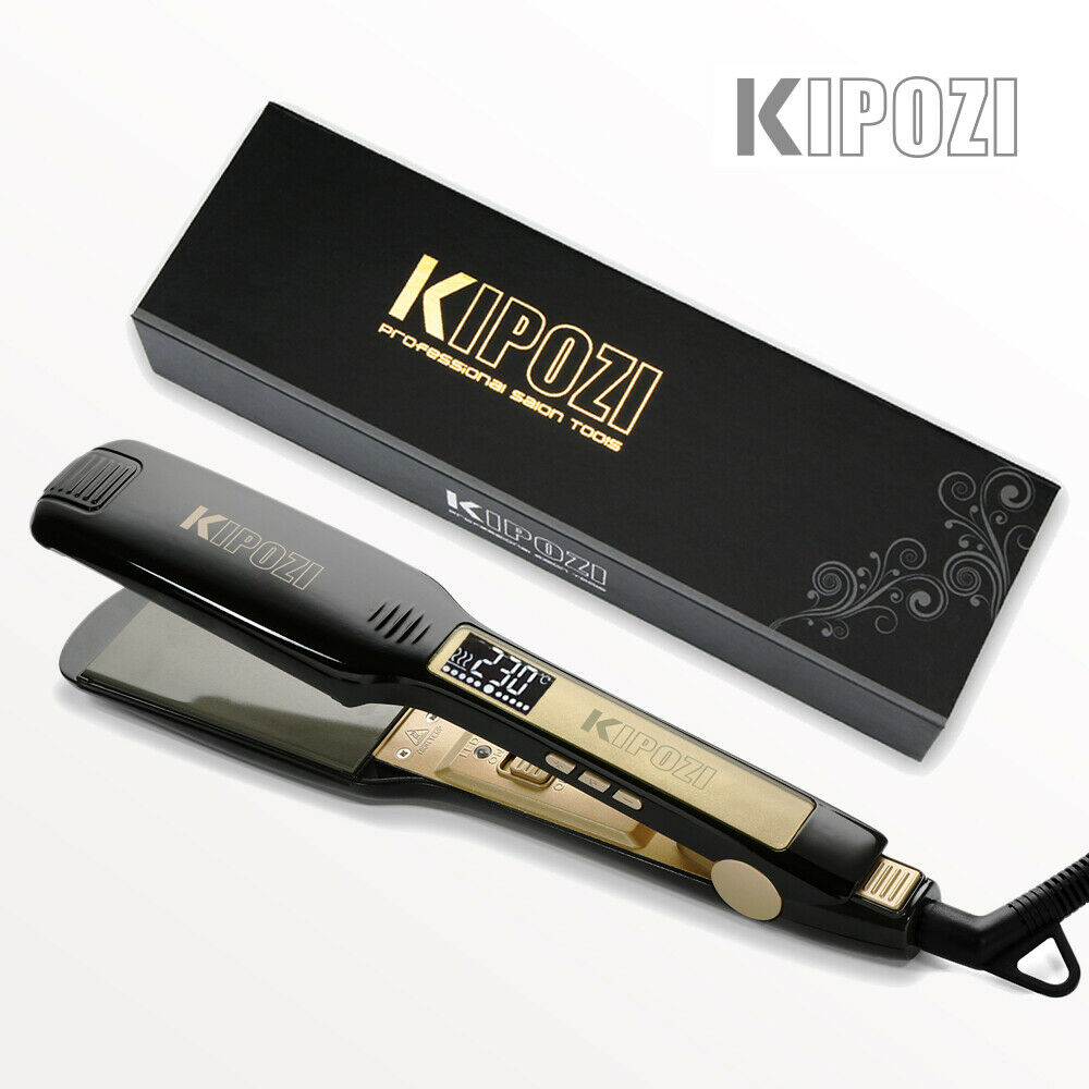 KIPOZI-plancha de pelo 2 en 1 de calentamiento rápido, plancha de pelo de vapor con pantalla LCD, temperatura ajustable, conveniente