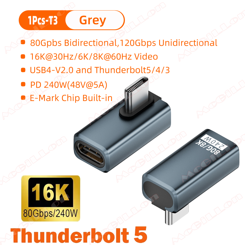 Thunderbolt 5 PD240W USB4 V2.0 Type-C naar Type C snellaadadapterconverter 80 Gbps dataconnector 8K bij 60 Hz USB C OTG-adapter: Goud