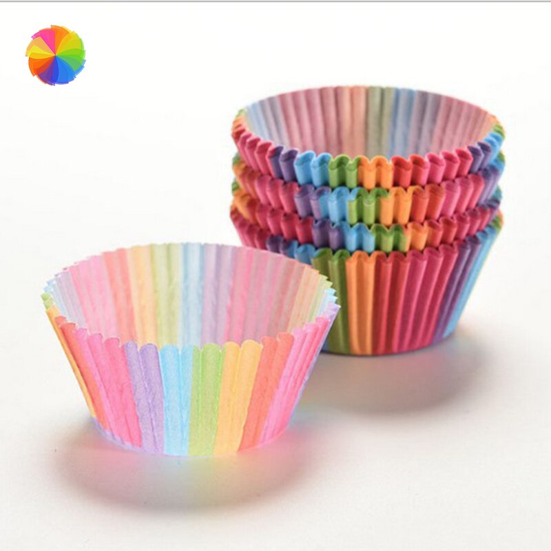 100Pcs Rainbow Kleur Vormpjes Cakevorm Cake Cup Papier Bakken Cup Cake Decorating Gereedschap Keuken Benodigdheden