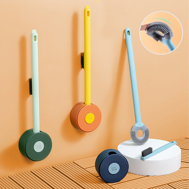 Brosse de toilette murale en Silicone, pas de perforation, outils de nettoyage avec 2 brosses, accessoires de salle de bain à domicile