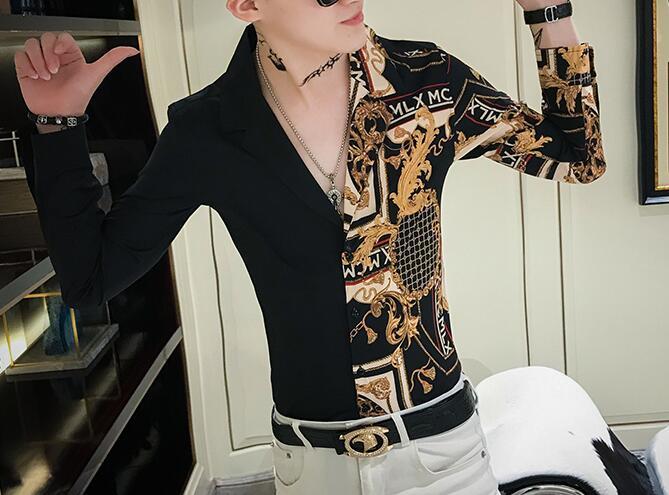 Casual blus homme barock bankettskjorta paisley svart guld herrskjorta lyx koreansk herr långärmade skjortor herr slim fit