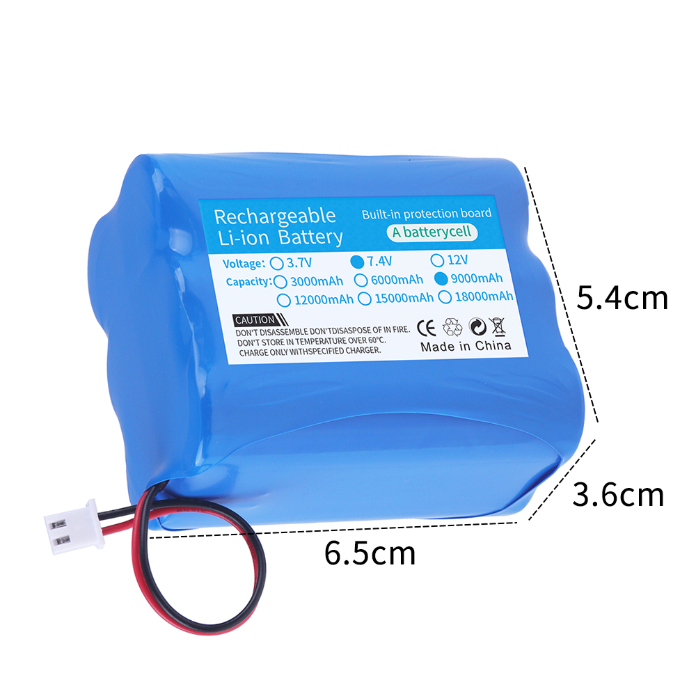 7.4V 18650 lithium battery 6000mAh/9000mAh 12000mAh Rechargeable battery pack megaphone speaker protection board+XH-2P Plug
