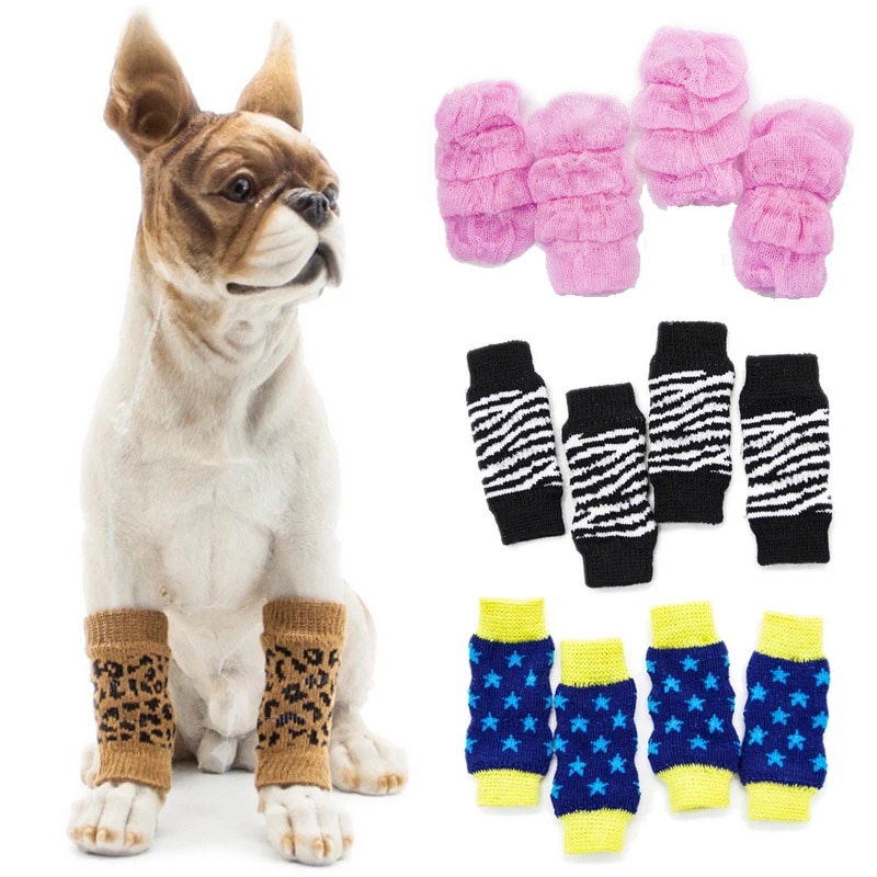 Calcetines de punto antideslizantes para perros, calcetín Protector de piernas cálido para invierno, para York, perros, gatos, Chihuahua, productos para tejer