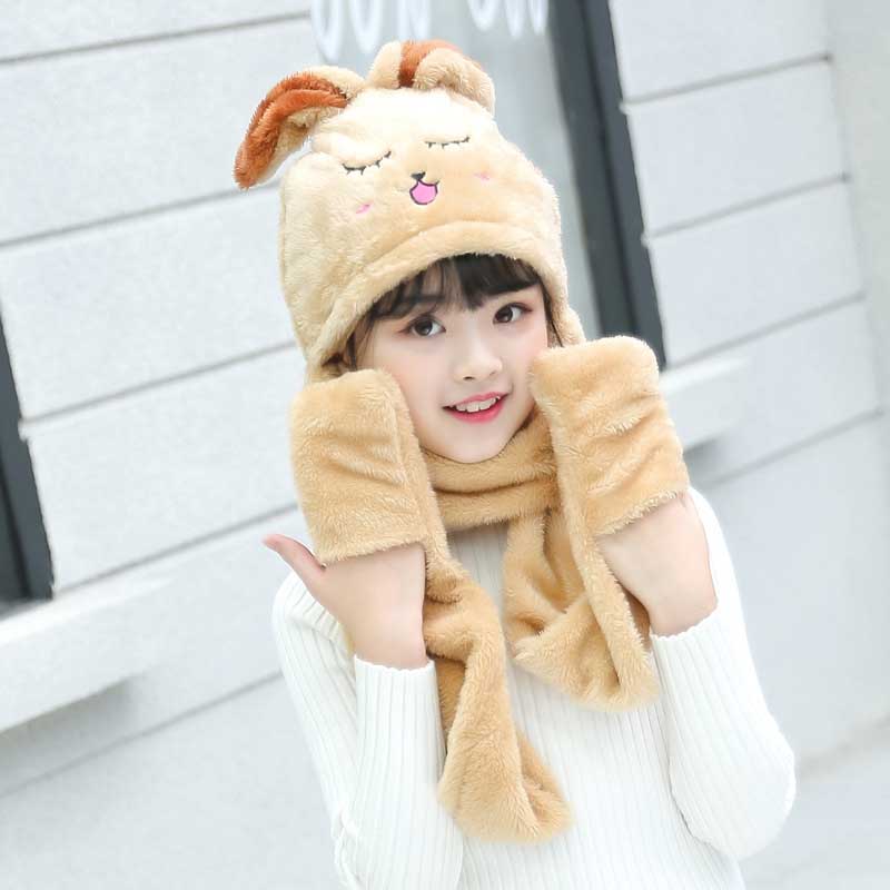 3 In 1 Sjaal Herfst Winter Warme Sjaal Vrouwen Studenten Vrouwelijke Winter Soft Hooded Leuke Sjaal Zakken Handschoenen Sjaals Hoed