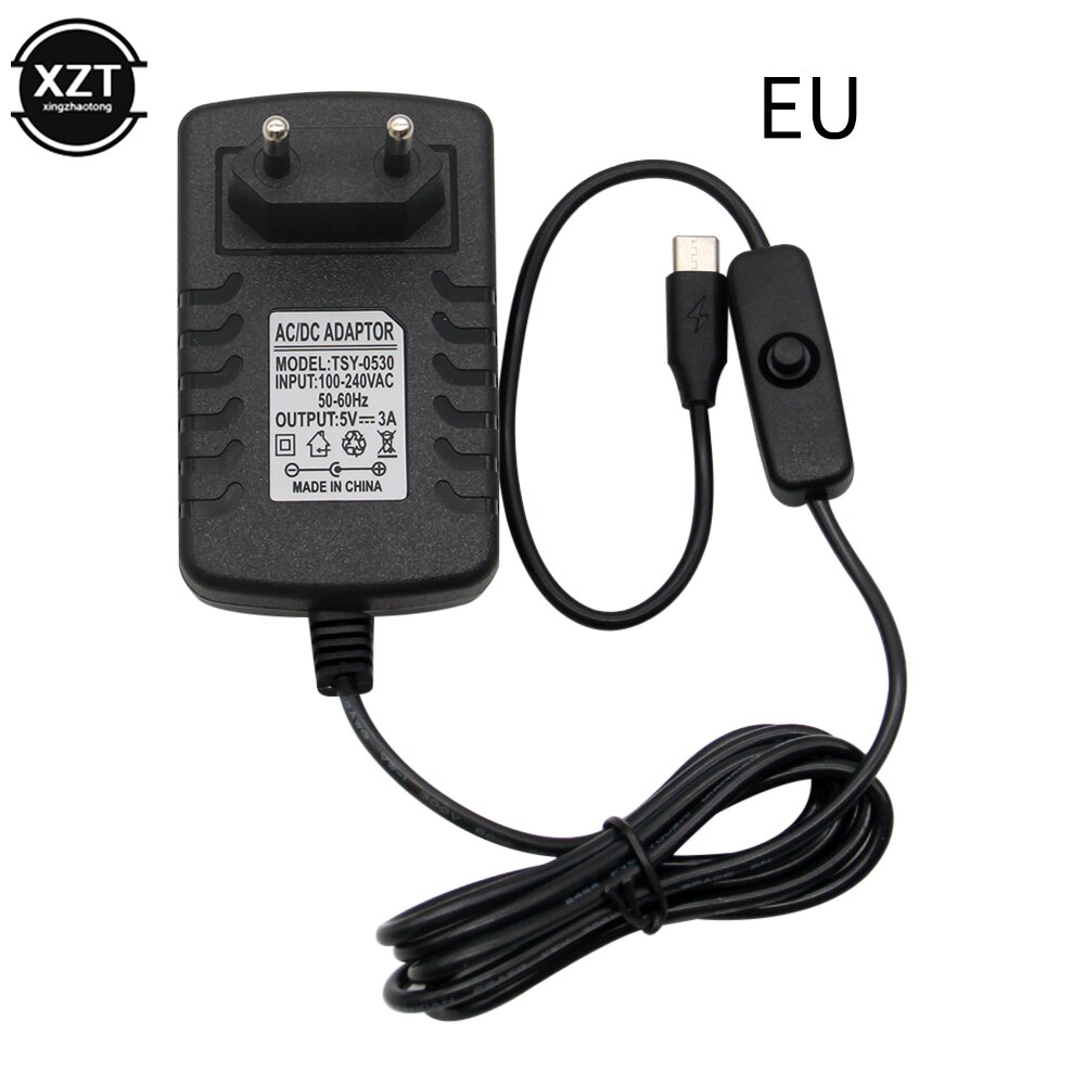 Usb Kabel Voeding Type-C Lader Voor Raspberry Pi 4 Model B Met Aan/Uit Schakelaar 5V 3A Eu Vs Au Uk Charger Adapter