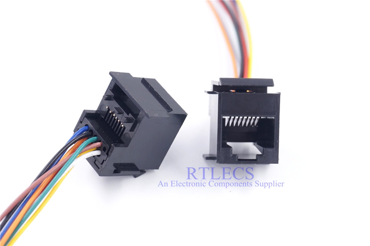 2 st 648-8 p 8c rj45 modulär kontakt 648 8 p 8c uttag hona krimptråd 8 kärnor 15 cm längd svart isolator nätverkskontakt