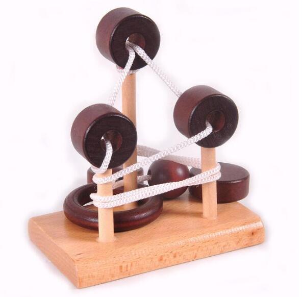 Desk Novelty 3D Wooden Rope Loop Puzzle IQ Mind String Brain teaser Game for Adults Kids: Model 9