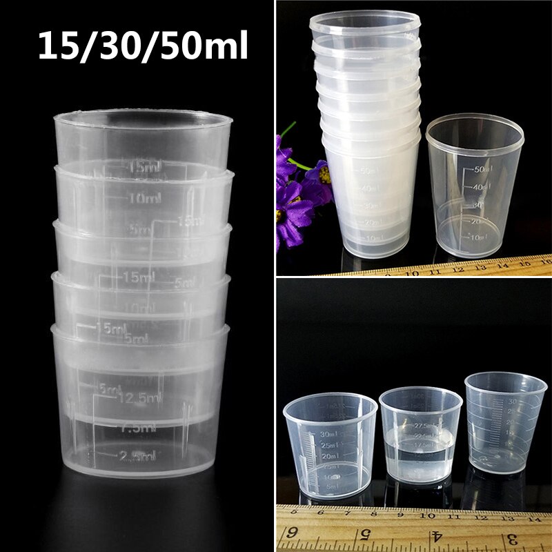 20Pcs 15/30/50Ml Transparante Plastic Meet Cups Meten Liquid Cup Container Voor Meten Vloeistoffen En monsters Maatregel Cups