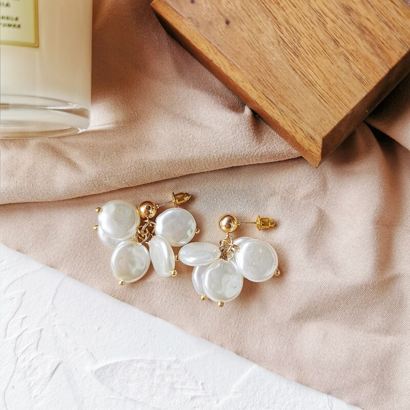 Acryl schelp clip oorbellen zonder gaatjes voor vrouwen, barokke platte parels zonder gaatjes