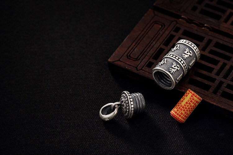 Uglyless Real 999 Fine Thai Silver Lovers Openable Gaudencio Box Pendants without Chains Engraved Buddhism Mantra Jewelry Unisex: Small Size