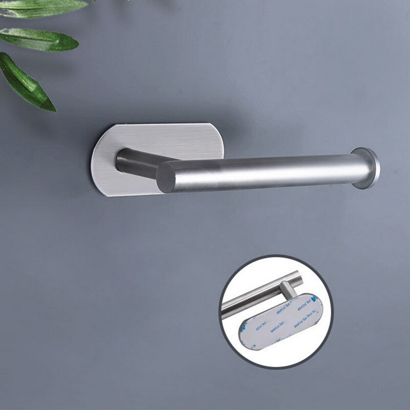 Self-Adhesive Stainless Steel Toilet Roll Paper Holder Organizers Bar Towel Ring Rail Rack Non-Drilling Toilet Accessories