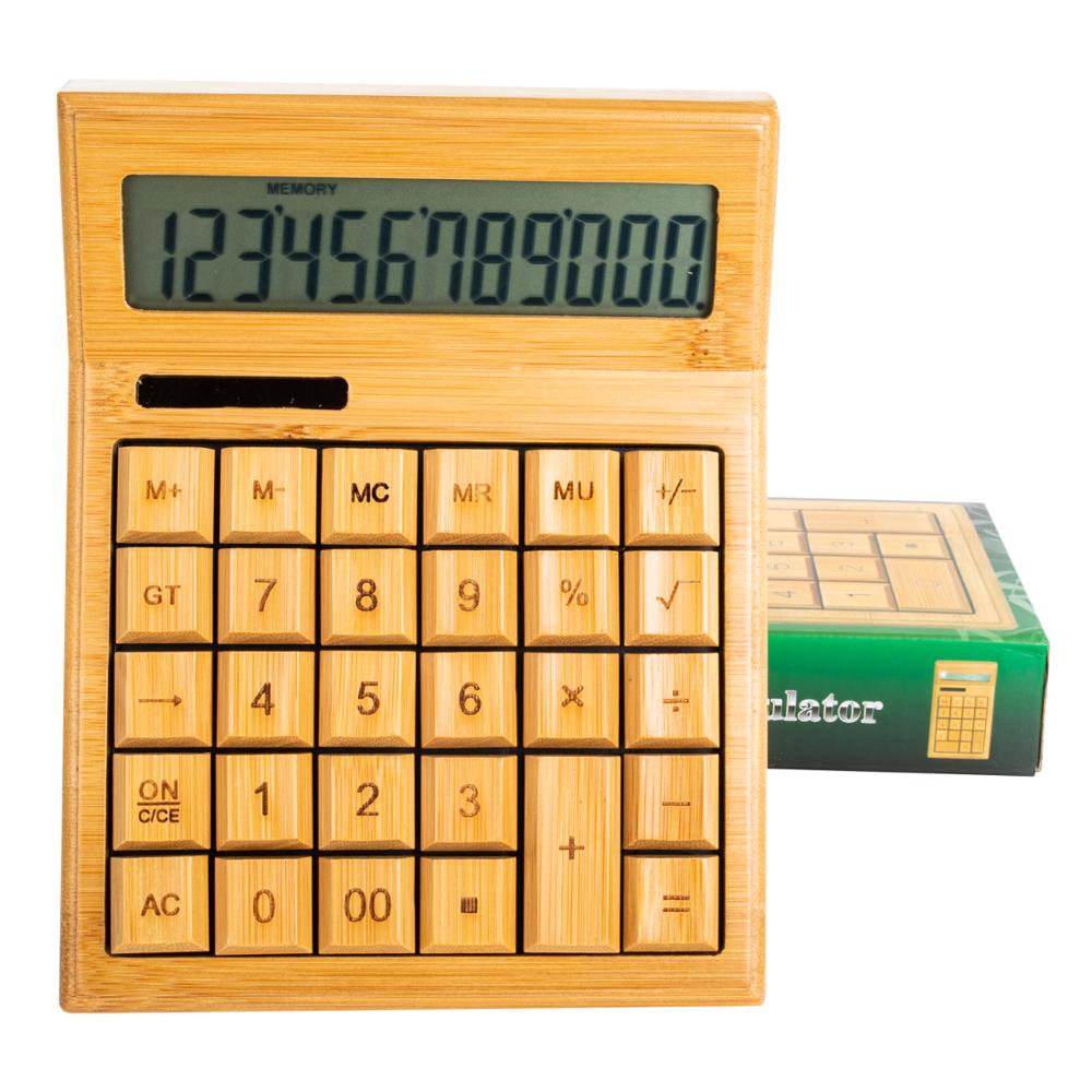 Panel Solar Bamboo Calculator jumbo 12 Digit LCD Display Office school calculator small mini personal student calculator