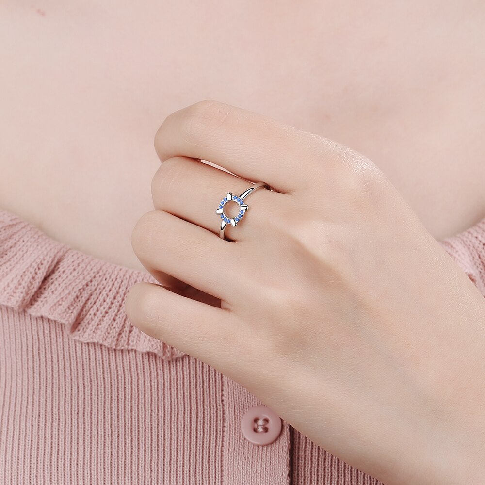 925 Sterling Silber Neue Frau Schmuck Blau Kristall Zirkon Hohl Ring Einstellbare Größe Offenen Ring
