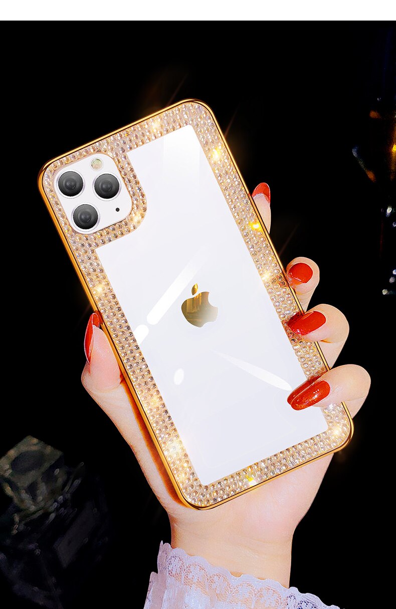 Gold Rhinestone Diamond Phone Case For iPhone 11 Pro MAX Case Women Soft Plating Cover for iPhone XS Max X XR XS Case Shockproof