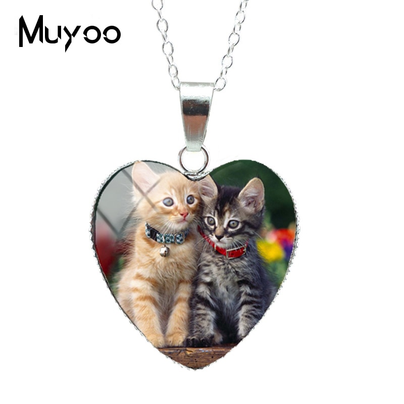 Lovely Cute Kitten Baby Little Cats Sweet Patterns Heart Pendants Cute Kittens Jewelry Chains NecklaceHZ3