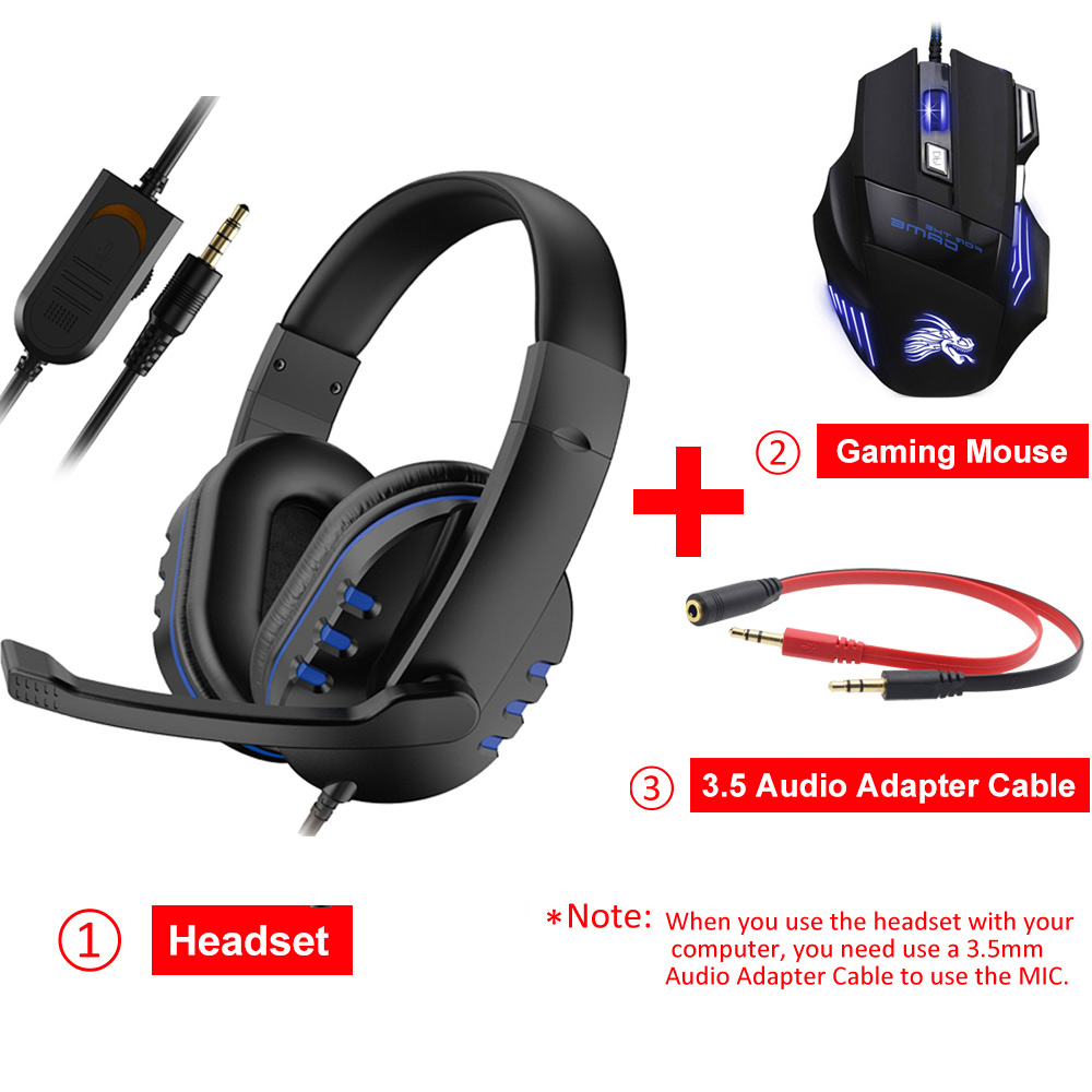 Auriculares estéreo para videojuegos, cascos con cable de 3,5mm para Xbox one, PS4, PC, con micrófono y Control de volumen: Blue Add MA