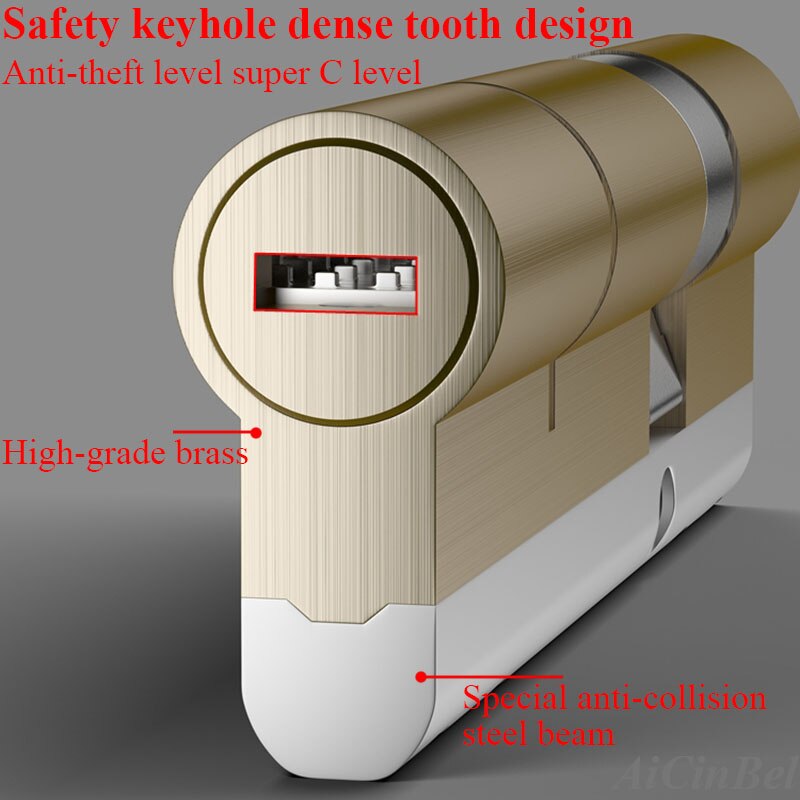 Security door Lock Brass Cylinder Anti Pry Stainless Steel Anti-collision beam 8 Snake Groove Cylinder Color 10 Keys Super C