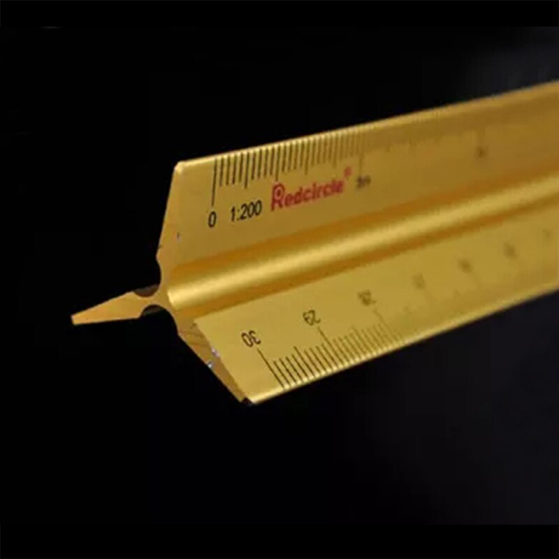 Red Circle Triangular Scale Ruler 30cm Aluminium Alloy 1:50-400 For Graphics