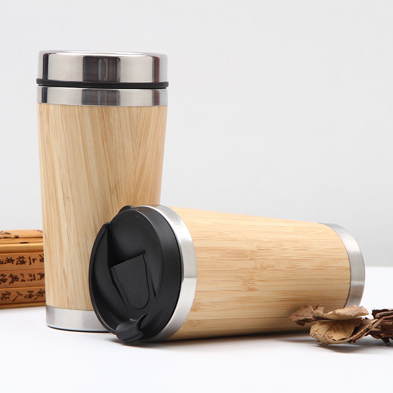 450ml kaffekrus i rustfrit stål med bambus-rejse med lækagesikker, isoleret termokande miljøvenligt træ