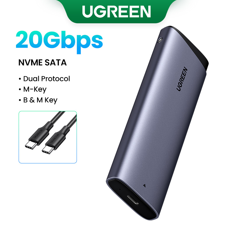 UGREEN 20Gbp M2 SSD Case NVME SATA Dual Protocol M.2 to USB Type C SSD Adapter for NVME PCIE NGFF SATA SSD Disk Box: Gold