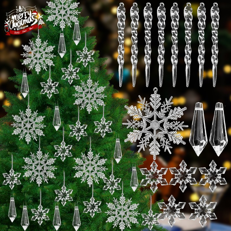 5-48 Stuks Kerst Ornamenten Kristal Boom Decoraties Transparante Ijs Strip Hanger DIY Teardrop Kroonluchter Kerst Bruiloft Kralen
