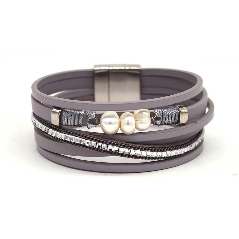 D & D Breed Multilayer Vrouwen Lederen Armband Unieke Gemengde Parel Steen Charm Wrap Armbanden Handgemaakte Boho Armband