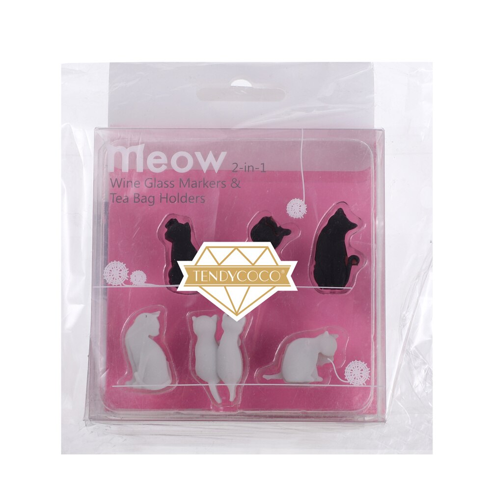 6pcs Silicone Lying For Cat Shape Wine Glass Markers Cup Distinguisher
