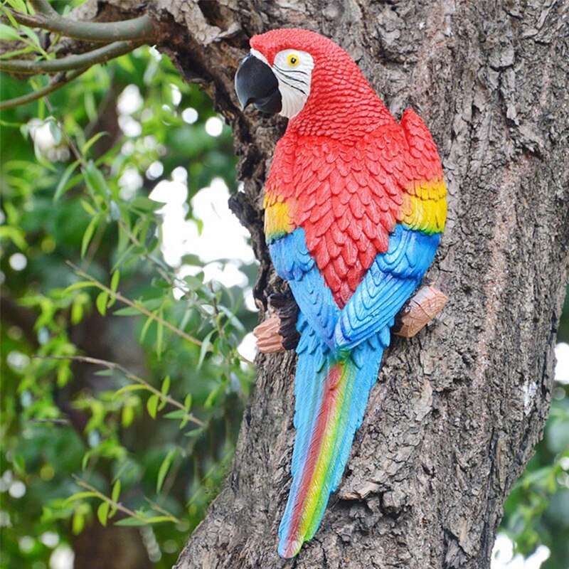 Resin Parrot Statue Wall Mounted DIY Outdoor Garden Tree Decoration Animal Sculpture Ornament: right