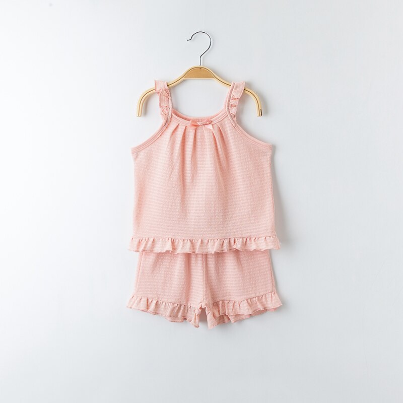 Zomer Baby Meisje Pyjama Leuke Casual Homewear Puur Katoen Pyjama Pure Kleur Pak Top + Shorts Roze 2-9 Jaar