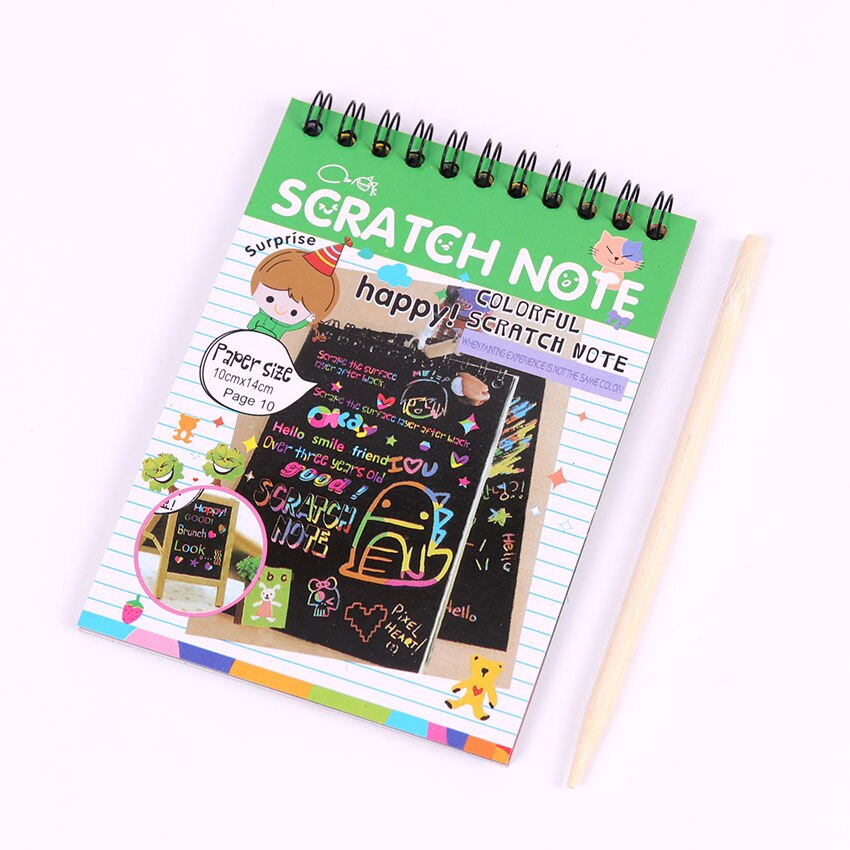 1PC Color Scratch Note Black Cardboard DIY Draw Sketch Notes for Kids Toy Notebook Drawing Toys School Supplies: Green