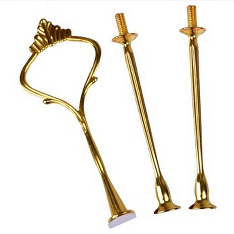 1 Juego de soporte de platos para pasteles de 2 o 3 niveles (plato no incluido) accesorio de corona de mango de Metal para fiestas de bodas plata/oro: 3 tier gold