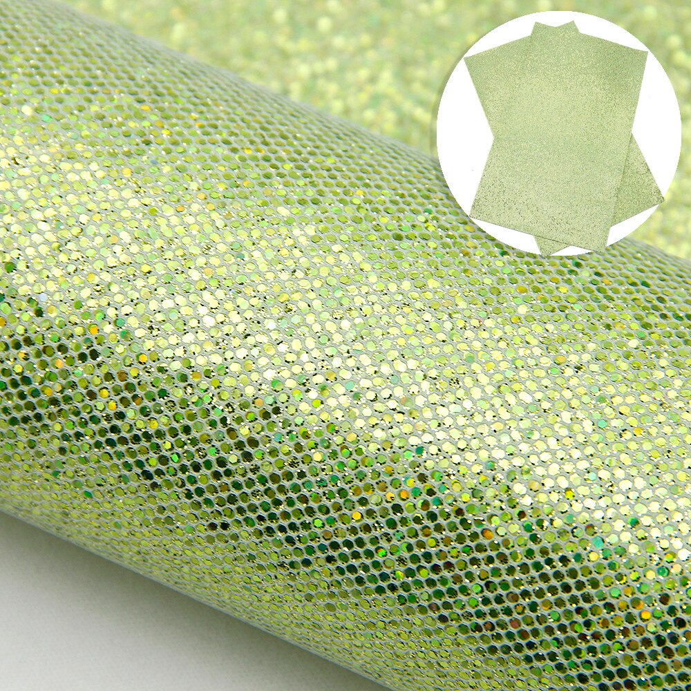 Green Series Faux Leather Glitter Cross Grain PVC Synthetic Leather A4 size DIY Earrings Bow Bags Material Vinyl Fabric,1Yc15812: 1099770012