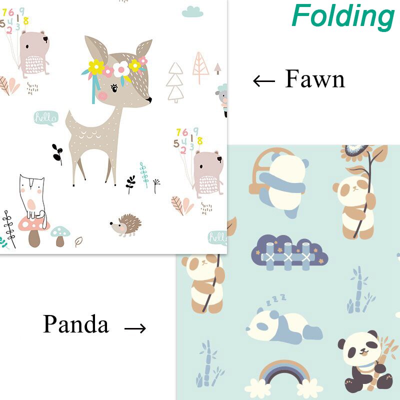 Pædagogiske spil sammenfoldelig baby legemåtte vandtæt multifunktionsgulv til småbørn spædbørn tæppe dobbeltsidede kravlemåtter: Falsende fawn panda / 200 x 180cm