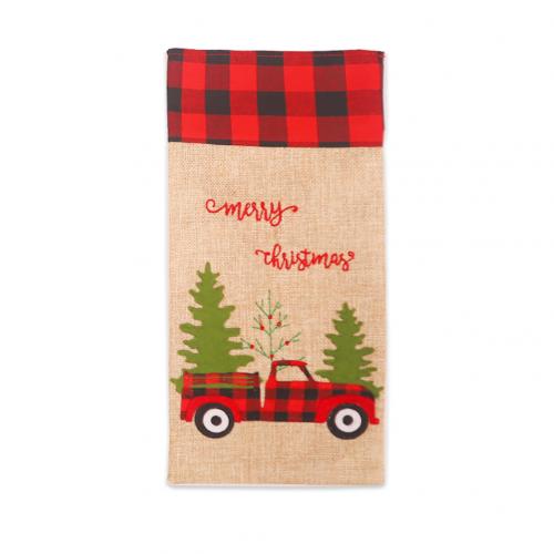 Festival Levert Vrolijke Kerstboom Auto Plaid Wijnfles Cover Champagne Tas Decor: Red Black Plaid