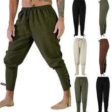 Mannen Middeleeuwse Broek voor Halloween Volwassen Viking Kostuum Been Bandage Losse Kant Katoen Man Cosplay Kostuums Piraat Broek