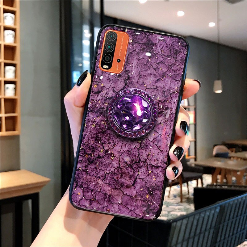 For Redmi 9T Soft TPU Rhinestone stand casing Redmi 9T cover: Purple