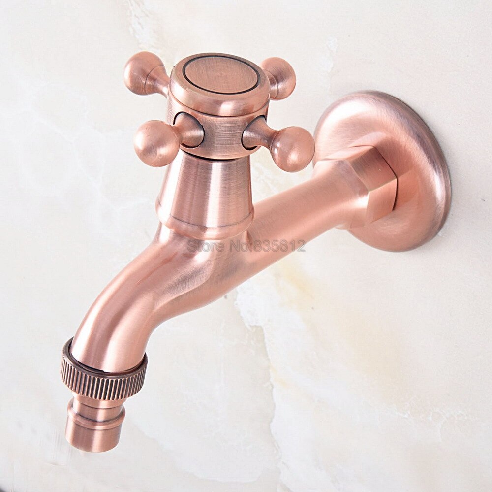 Antique Red Copper Wall Mount Cold Water Basin Faucet Washing Machine Taps tav323