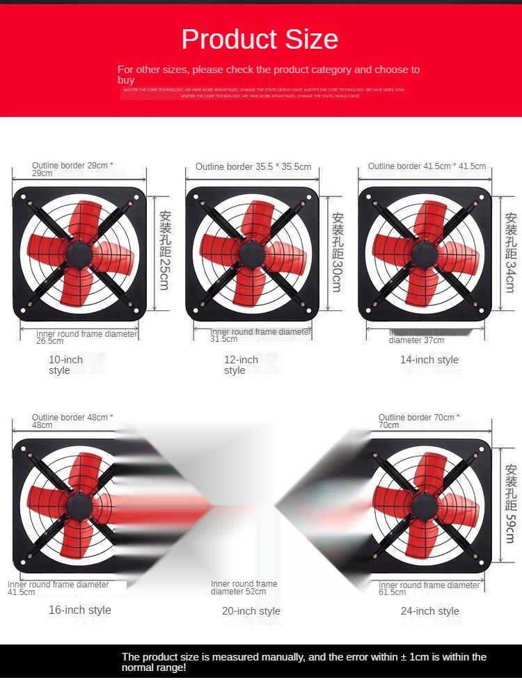 12/14inch Electric Exhaust Fan Wall Fan Air Ventilation Fan Pipe Duct Fan Powerful Industrial Ventilation For Kitchen Extractor