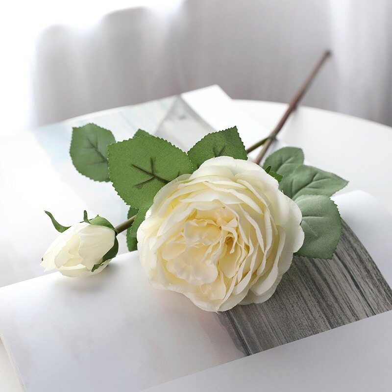 Xuanxiaotong 1 pcs 58 cm Yellow Silk Roses Flower Branch Long Stem Artificial Flowers for Wedding Decoration Fall Home Decor: white