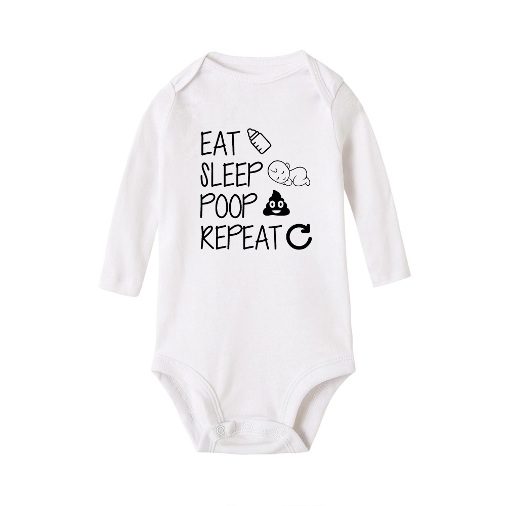 Baumwolle Infant Halten Essen Schlaf Poo Wiederholen Baby Mädchen Jungen Körper Strampler Kleidung Baby Mädchen Lustige Langarm Overall Kleidung