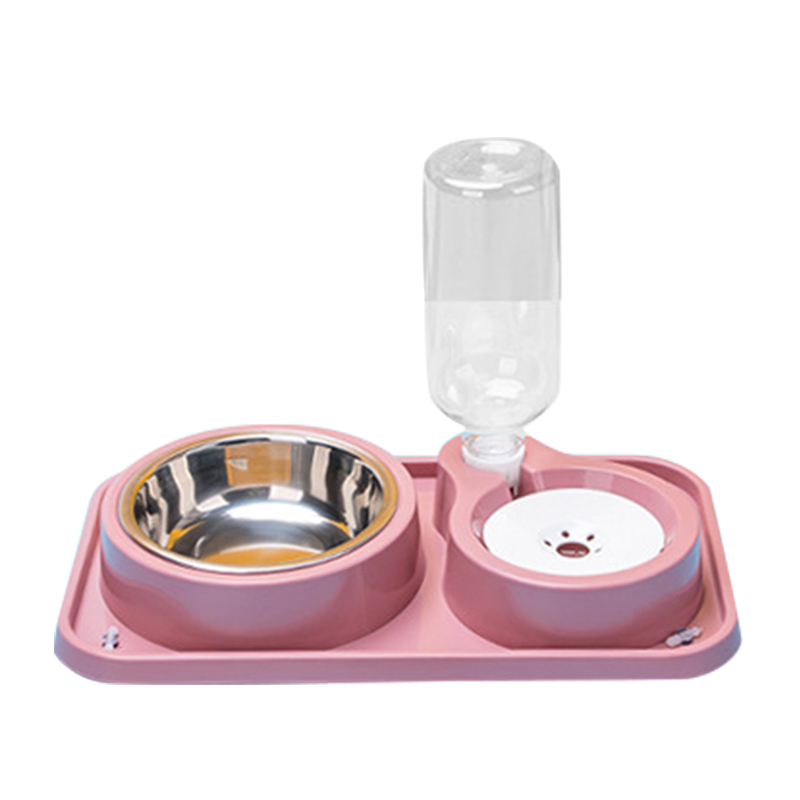 Taza de succión antivuelco para comida de perro, cuenco para gato con fuente de beber automática, alimentador, cuencos para beber para perros y Mascotas: Pink