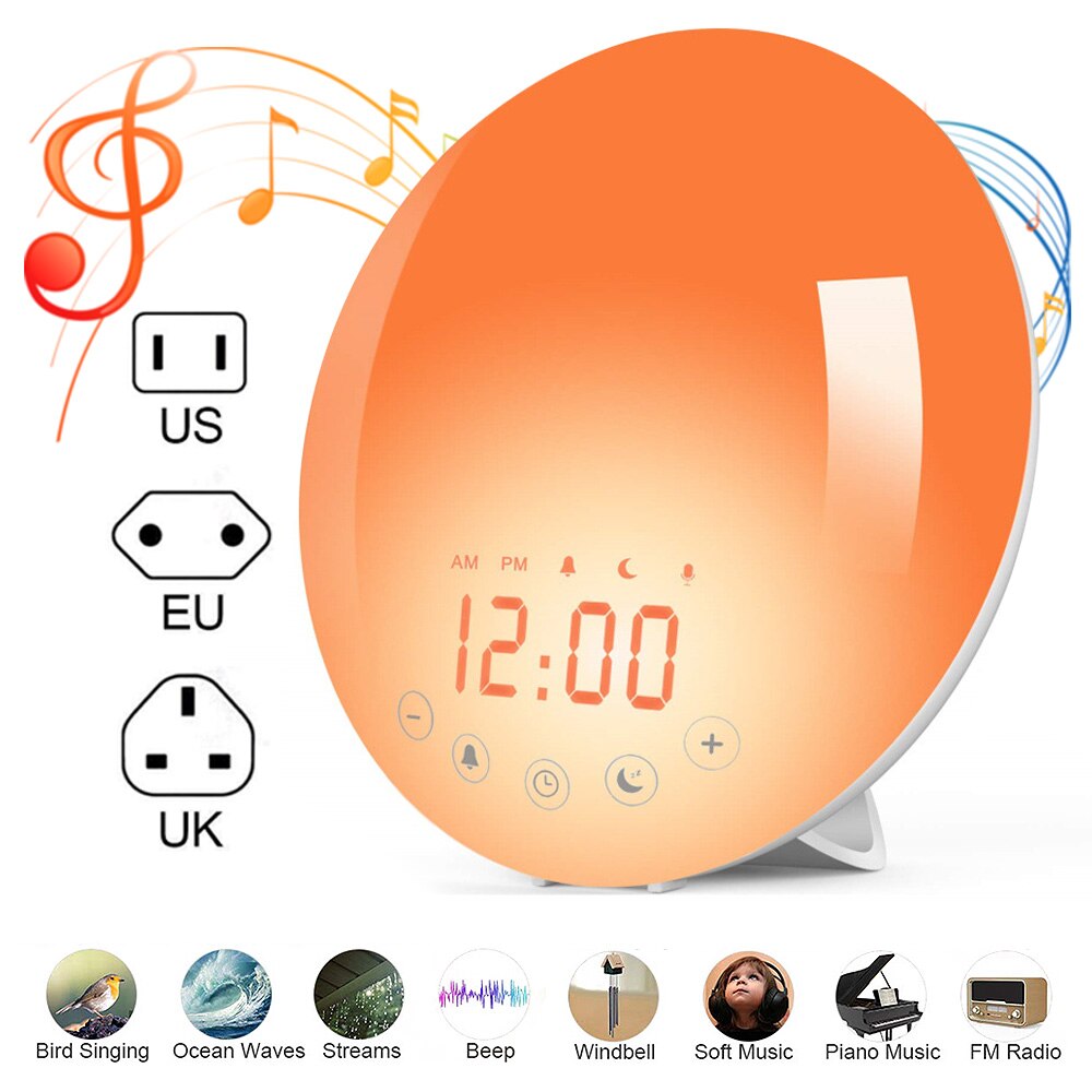 Smart Wake Up Light, 30 Brightness Levels Workday Alarm Clock Light Sunrise Sunset Simulation Light With Digital Time DIsplay