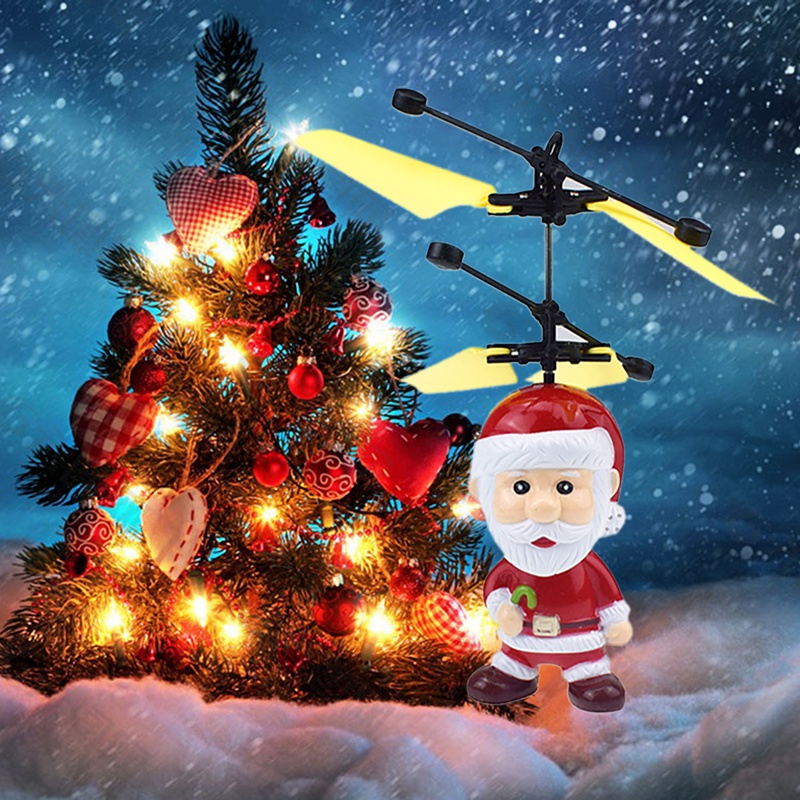 Christmas Santa Speelgoed Vliegende Kerstman Vliegtuigen Speelgoed Sensor Helicopter Inductie Speelgoed Gloeiende