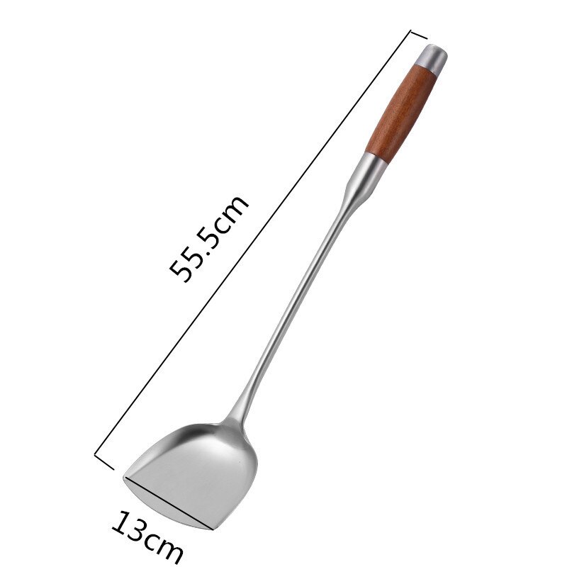 Lang håndtag suppe ske drejning rustfrit stål palisander spatel saucer køkken køkkenredskaber værktøj træ wok spatel: 8