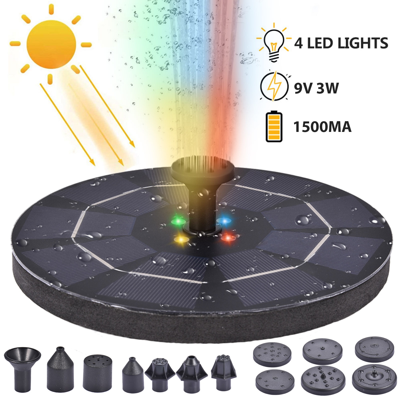 9V3W Solar Fontein Pomp Draagbare Led Drijvende Zonne-energie Fontein Pomp Voor Vogelbad Tuin Achtertuin Vijver Zwembad