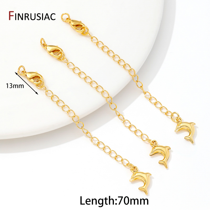 Cadenas de extensión de latón chapado en oro de 18 quilates con cierres de langosta, conector de eslabones, cola de collar, suministros de accesorios de pulsera DIY