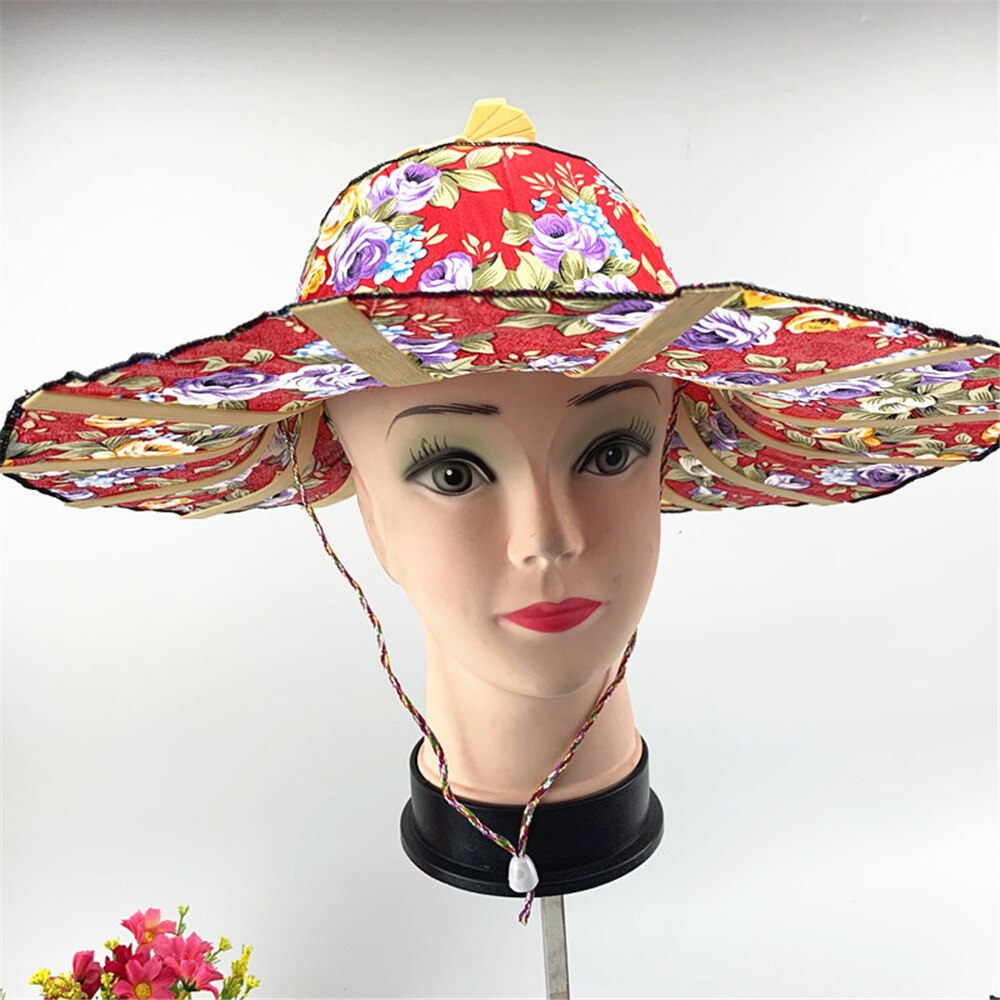 Gorros plegables con estampado Floral para mujer y niña, sombrero de bambú plegable, para el Sol, para viaje