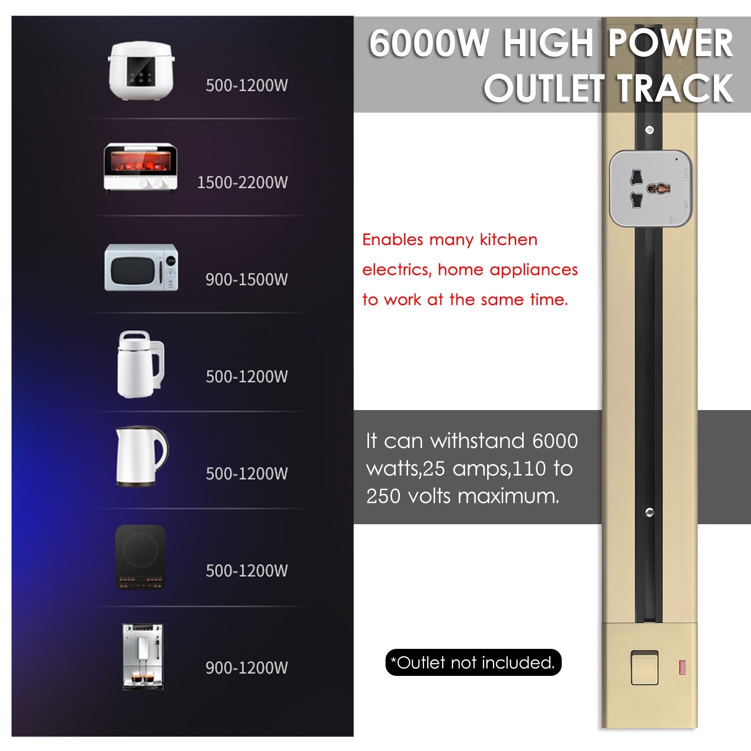 Electrical Outlet Track Surface Mounted Power Outlet Track 60cm Sockets Track Wall Outlet Extension Sliding Rail Works